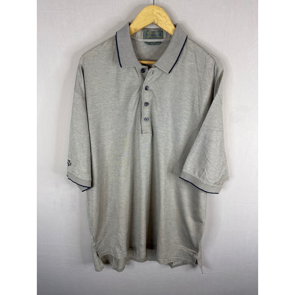 Descente International Collection Grey Striped Egyptian Cotton Polo Shirt Men XL